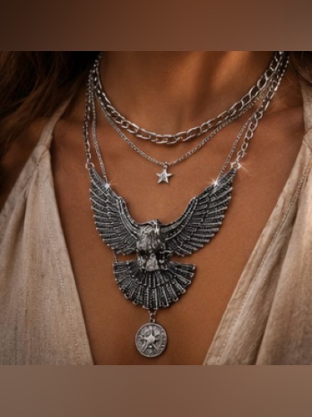 Vintage Eagle Statement Necklace - Silver Eagle Necklace